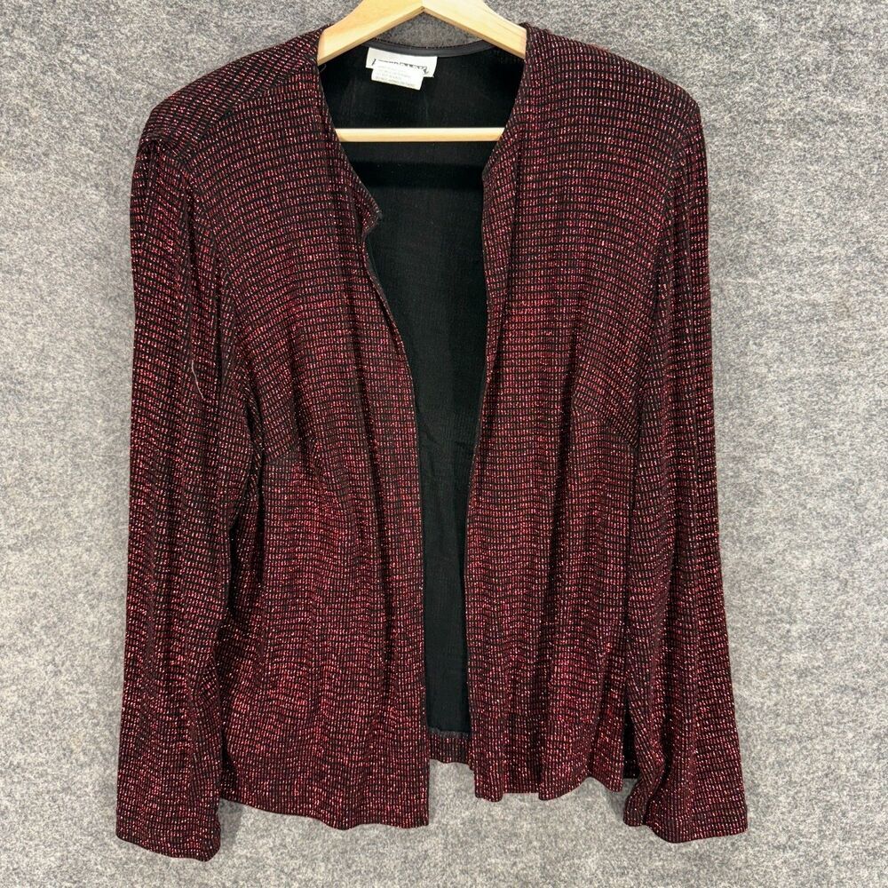 After Dark Top Women 14W Plus Red Open Front Long Sleeve Breathable Casual